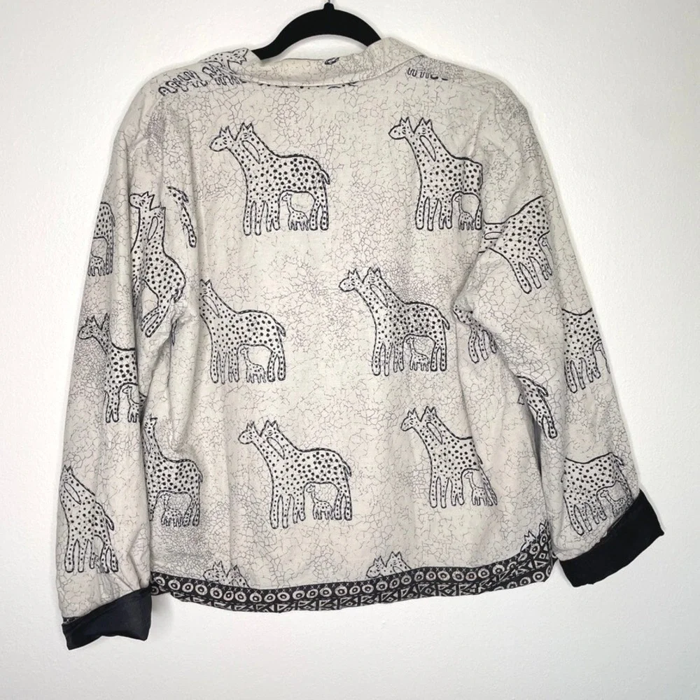 New Identity Giraffe Print Jacket Womens Large Beige Black Art to Wear Eclectic